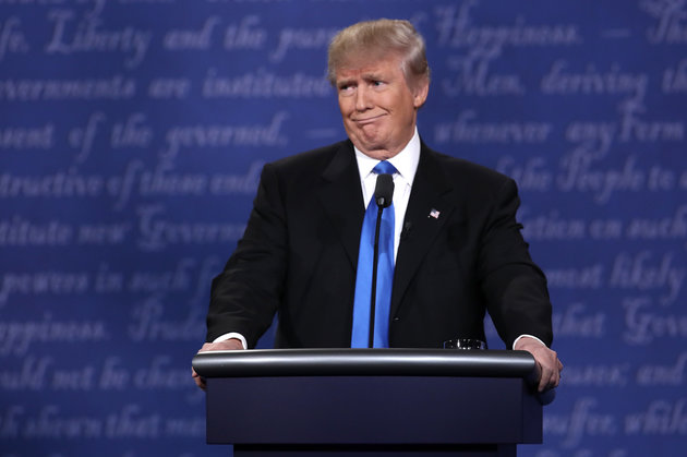 HEMPSTEAD, NY - SEPTEMBER 26:  Republican presidential nominee Donald Trump makes a face during the Presidential Debate at Hofstra University on September 26, 2016 in Hempstead, New York.  The first of four debates for the 2016 Election, three Presidential and one Vice Presidential, is moderated by NBC's Lester Holt.  (Photo by Win McNamee/Getty Images)